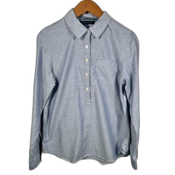 Tommy Hilfiger Blue White Polka Oxford Dot Shirt Size Medium Office Professional - Picture 1 of 15
